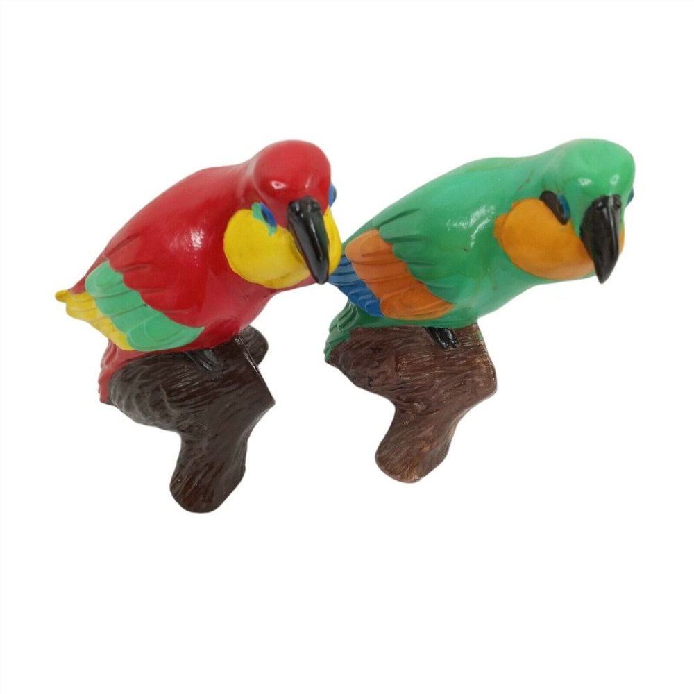Parrot Figurine Green Red Hand Painted 11" Ceramic Rianna Lot of 2 - Picture 3 of 9